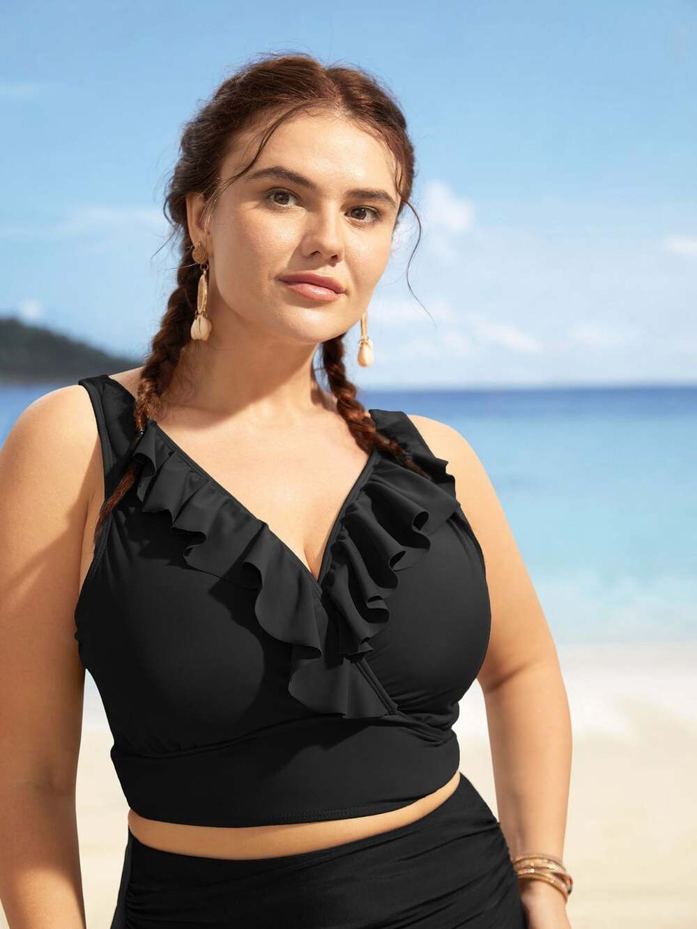 Size 10 Medium by BloomChic Solid Ruffle Surplice Neck Ruffle Bikini Swim Top